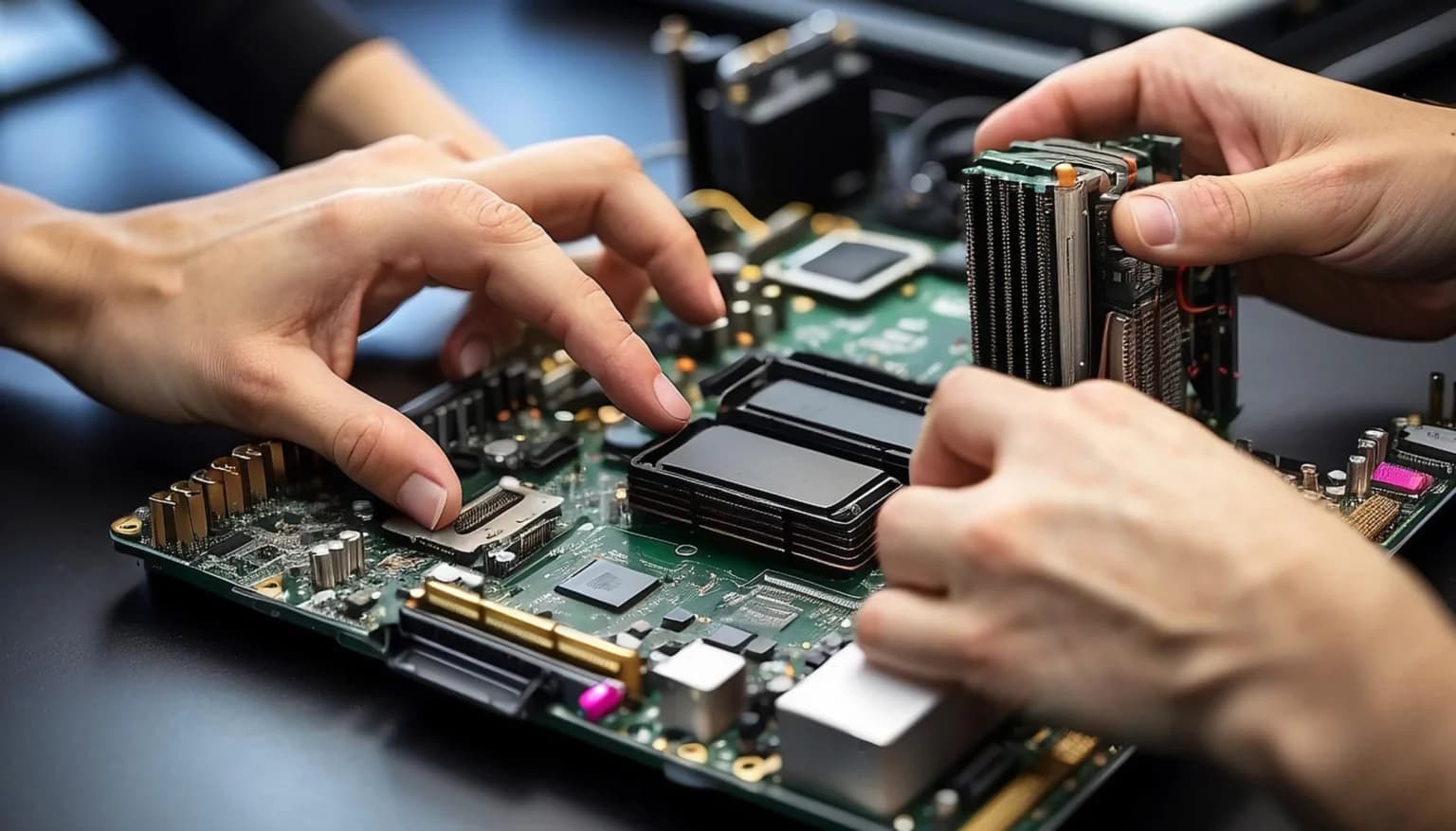 Computer hardware assembly in progress